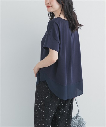 異材質拼接圓弧下襬套衫