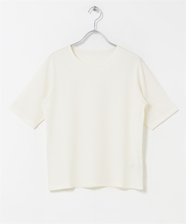 五分袖楊柳紗T恤(米色-FREE-OFF WHITE)