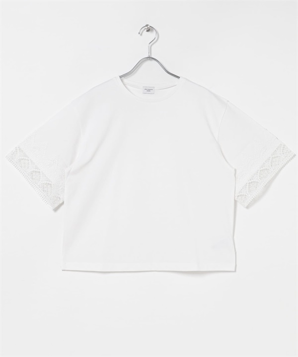 蕾絲袖T恤(米色-FREE-OFF WHITE)
