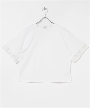 蕾絲袖T恤(米色-FREE-OFF WHITE)