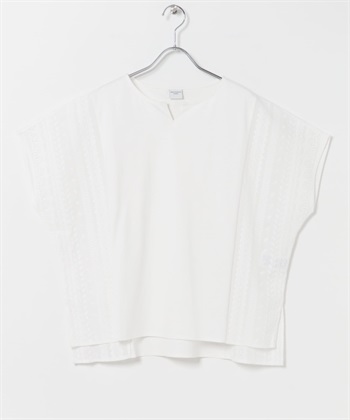 側邊蕾絲刺繡拼接套衫(米色-FREE-OFF WHITE)