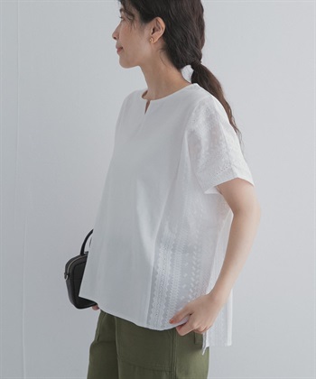 側邊蕾絲刺繡拼接套衫