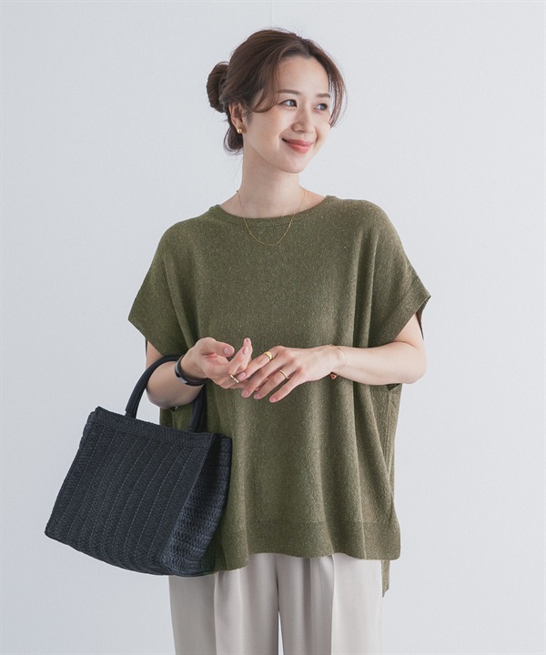 亞麻混紡圈圈紗寬版針織衫