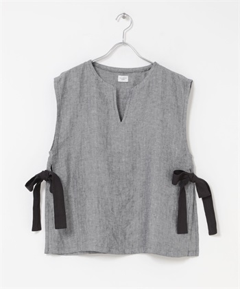 人字紋亞麻側邊蝴蝶結背心