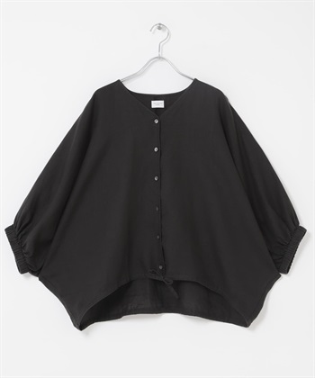 亞麻抽繩蝙蝠袖罩衫(黑色-FREE-BLACK)