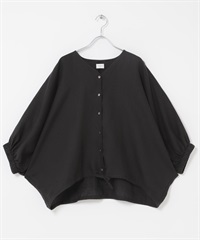 亞麻抽繩蝙蝠袖罩衫(黑色-FREE-BLACK)