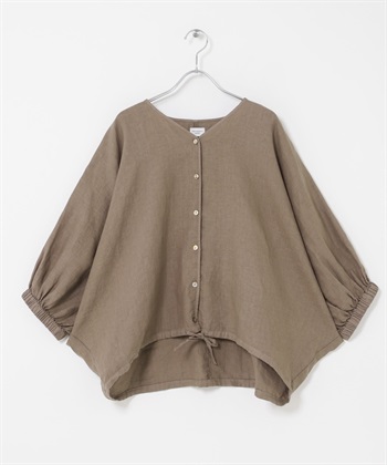 亞麻抽繩蝙蝠袖罩衫(摩卡色-FREE-MOCHA)