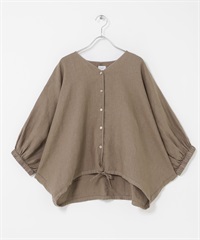 亞麻抽繩蝙蝠袖罩衫(摩卡色-FREE-MOCHA)