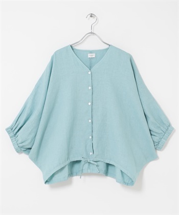 亞麻抽繩蝙蝠袖罩衫(薄荷綠-FREE-MINT)