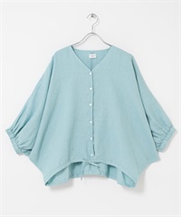 亞麻抽繩蝙蝠袖罩衫(薄荷綠-FREE-MINT)