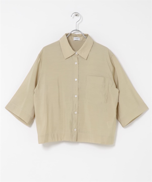 五分袖短版襯衫(膚色-FREE-BEIGE)
