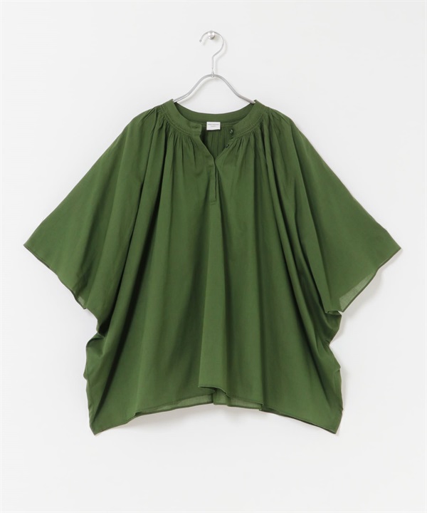 棉質巴里紗反折袖罩衫(綠色-FREE-GREEN)