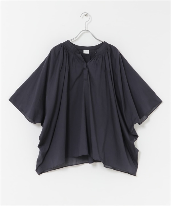 棉質巴里紗反折袖罩衫(藏青色-FREE-NAVY)