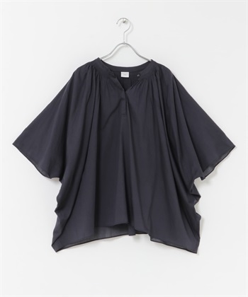 棉質巴里紗反折袖罩衫(藏青色-FREE-NAVY)