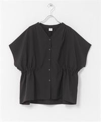 V領腰部抓皺罩衫(黑色-FREE-BLACK)