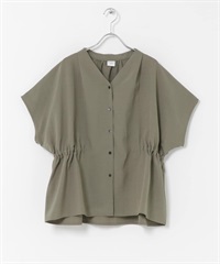 V領腰部抓皺罩衫(卡其綠-FREE-KHAKI)