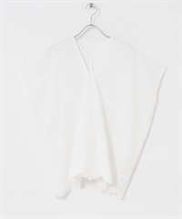 下襬刺繡V領罩衫(米色-FREE-OFF WHITE)