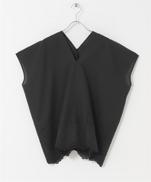 下襬刺繡V領罩衫(炭灰色-FREE-CHARCOAL GRAY)