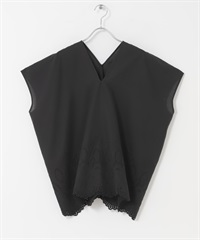 下襬刺繡V領罩衫(炭灰色-FREE-CHARCOAL GRAY)
