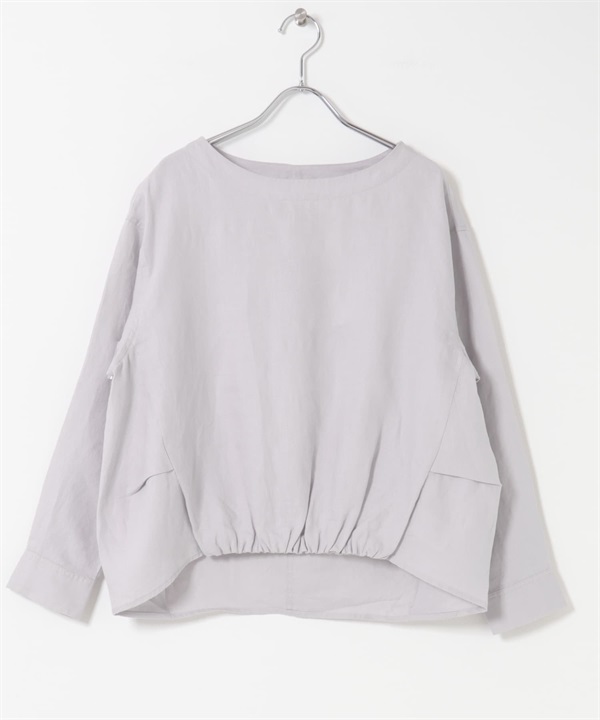 正面碎褶設計亞麻套衫(淺灰色-FREE-LIGHT GRAY)