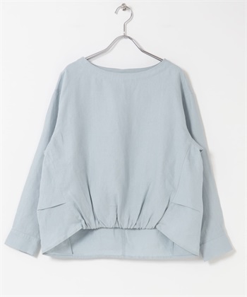 正面碎褶設計亞麻套衫(淺藍色-FREE-LIGHT BLUE)