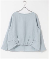 正面碎褶設計亞麻套衫(淺藍色-FREE-LIGHT BLUE)