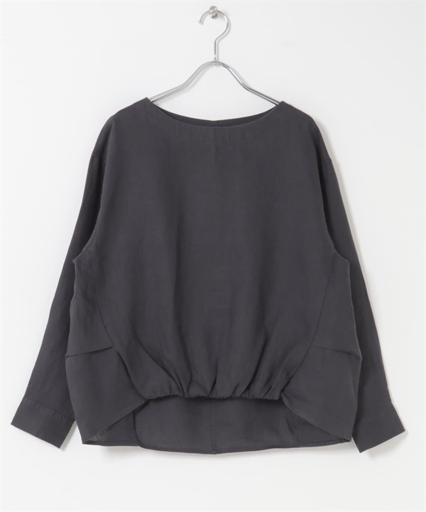 正面碎褶設計亞麻套衫(藏青色-FREE-NAVY)