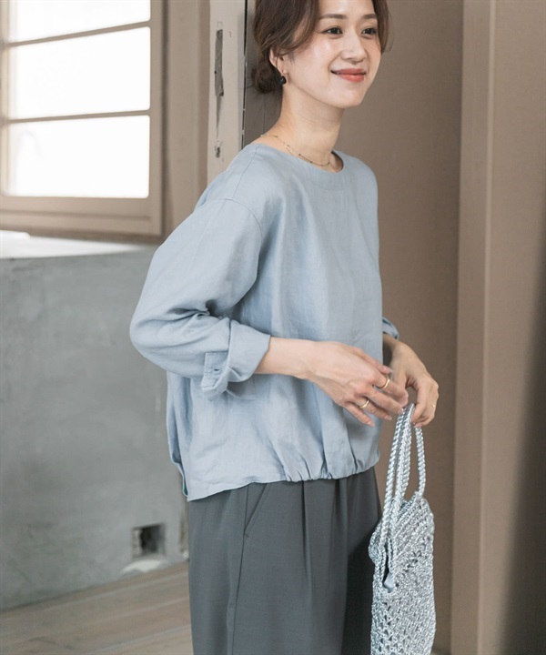 正面碎褶設計亞麻套衫
