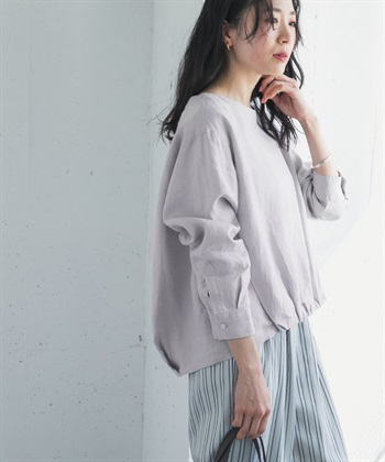 正面碎褶設計亞麻套衫