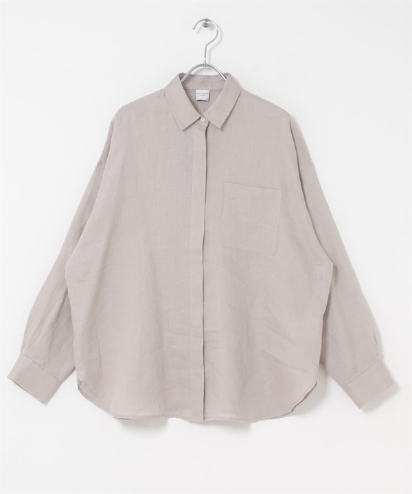 亞麻寬版襯衫(淺灰色-FREE-LIGHT GRAY)