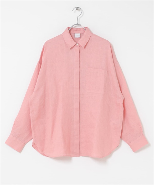 亞麻寬版襯衫(粉紅色-FREE-PINK)