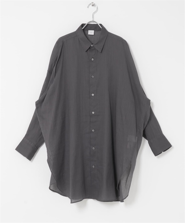 苧麻棉質寬版襯衫(炭灰色-FREE-CHARCOAL GRAY)