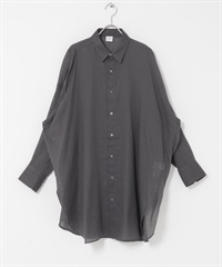 苧麻棉質寬版襯衫(炭灰色-FREE-CHARCOAL GRAY)