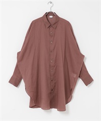 苧麻棉質寬版襯衫(粉紅色-FREE-PINK)