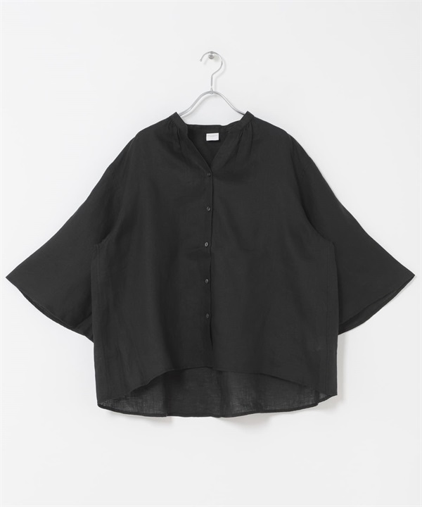 亞麻傘狀袖罩衫(黑色-FREE-BLACK)