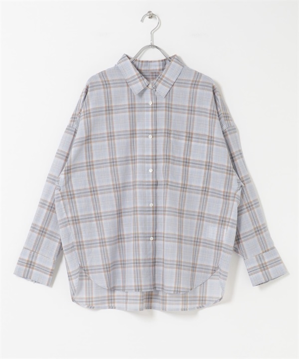 格紋透膚襯衫(淺藍色-FREE-LIGHT BLUE)