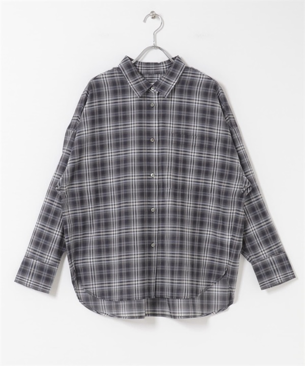 格紋透膚襯衫(藏青色-FREE-NAVY)