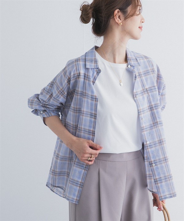 格紋透膚襯衫