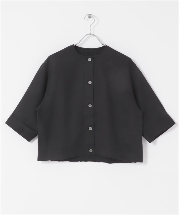 無領背面碎褶罩衫(墨黑色-FREE-BLACK)