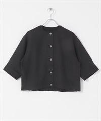 無領背面碎褶罩衫(墨黑色-FREE-BLACK)