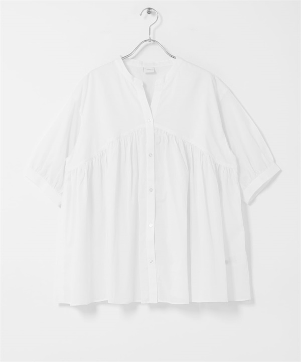 棉質巴里紗剪接碎褶罩衫(米色-FREE-OFF WHITE)
