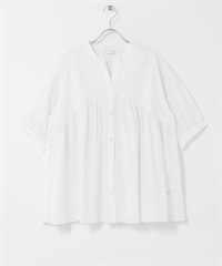 棉質巴里紗剪接碎褶罩衫(米色-FREE-OFF WHITE)