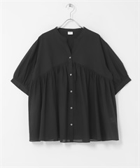 棉質巴里紗剪接碎褶罩衫(黑色-FREE-BLACK)