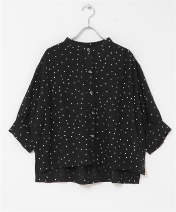 楊柳紗點點五分袖罩衫(黑色-FREE-BLACK)