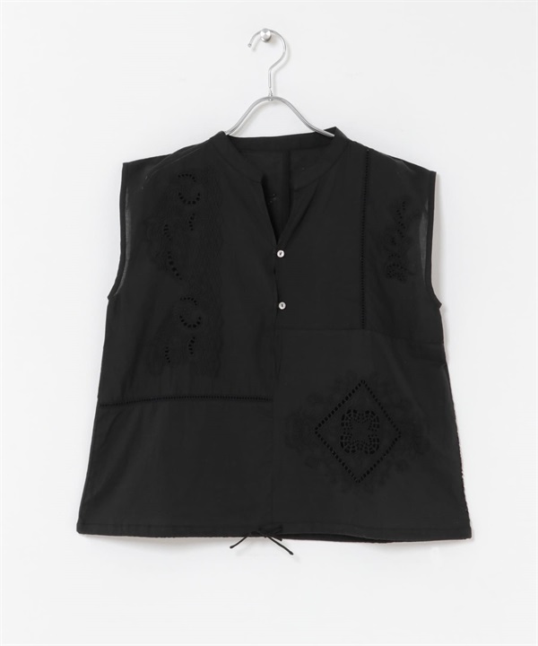 拼接刺繡套衫(墨黑色-FREE-DEEPBLACK)