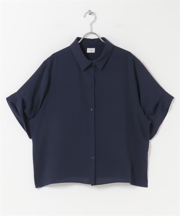 打褶袖襯衫(藏青色-FREE-NAVY)
