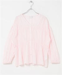 UR TECH 棉質碎褶V領罩衫(粉紅色-FREE-PINK)