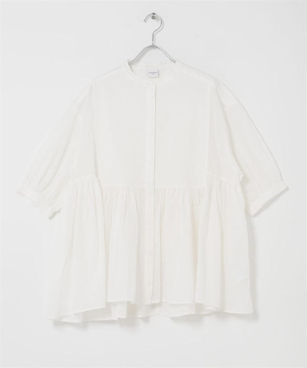 UR TECH 棉質巴里紗剪接碎褶罩衫(米色-FREE-OFF WHITE)