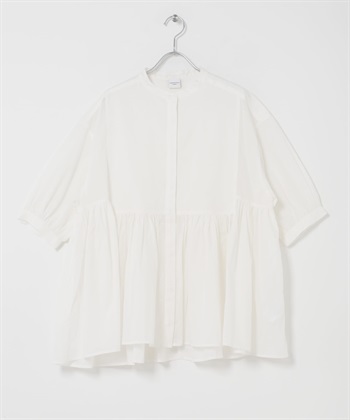 UR TECH 棉質巴里紗剪接碎褶罩衫(米色-FREE-OFF WHITE)
