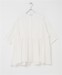 UR TECH 棉質巴里紗剪接碎褶罩衫(米色-FREE-OFF WHITE)